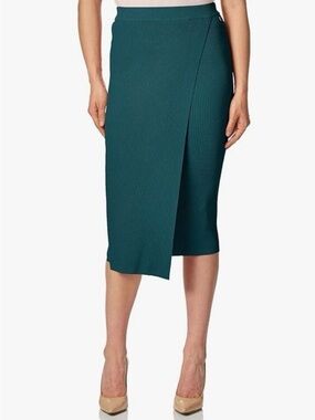 GUESS Yvette Sweater skirt XS rib knit wrap look teal stretchy